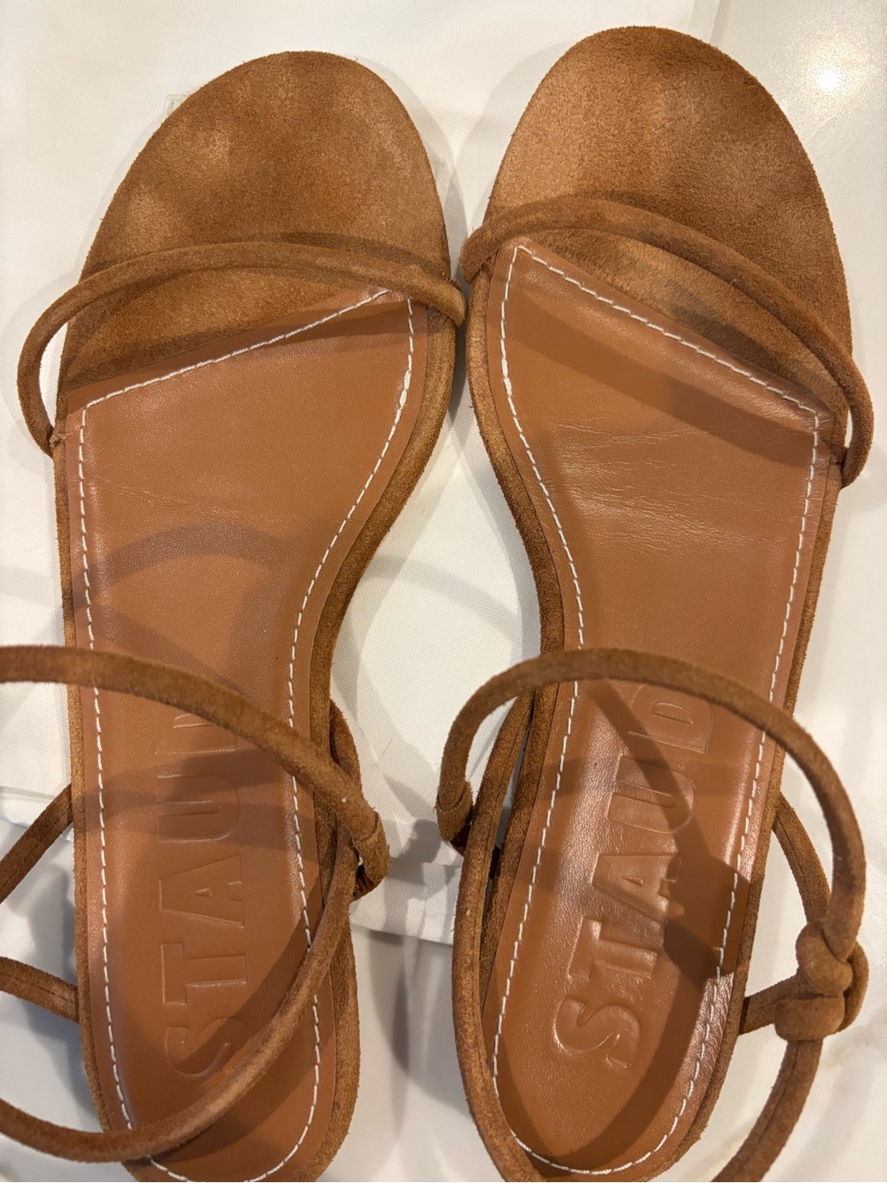 STAUD Brown Suede Strappy Flat Sandals